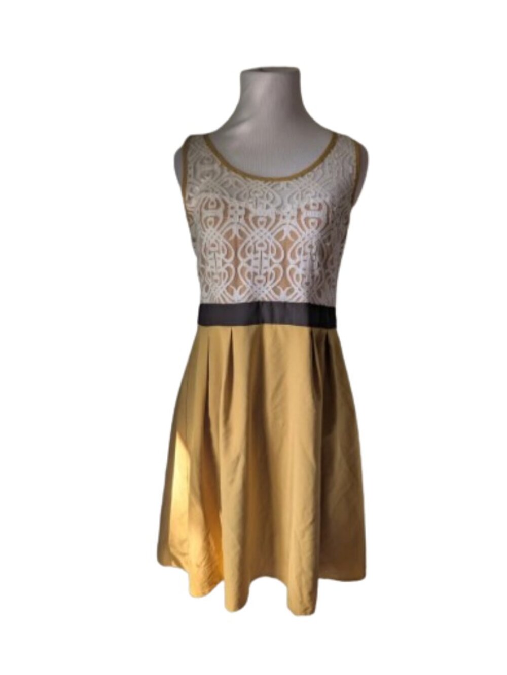 A'Reve White Lace Bodice with Mustard Skirt Dress in Size Medium. Preloved
